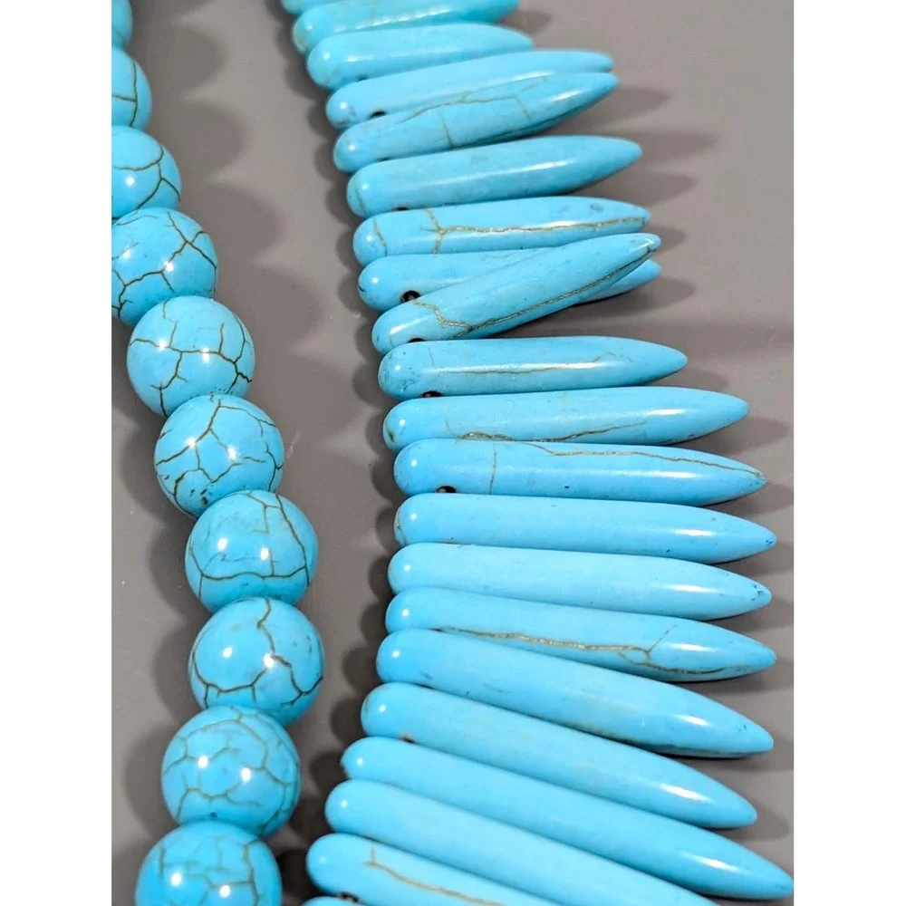 Heavy Faux Turquoise Fringe‎ Necklace 23